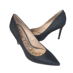 Sam Edelman Hazel Pointed Toe Pumps Black Shimmer Glitter Stiletto Heels